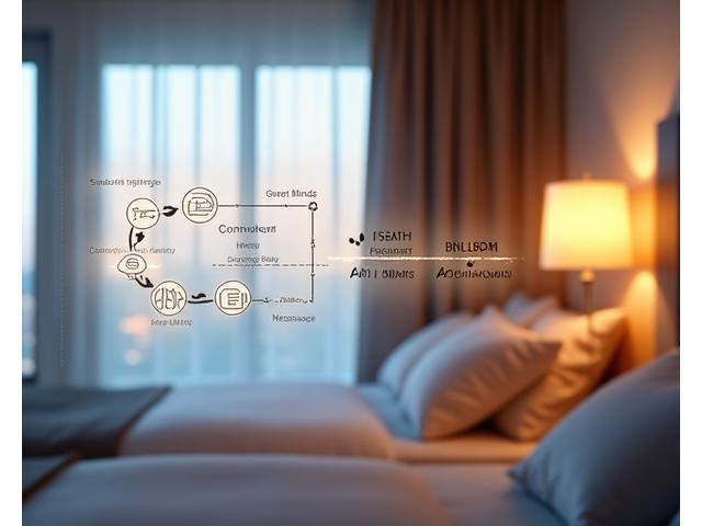 Visual representation of an automated workflow customizing guest experiences in a hotel room with smart technology