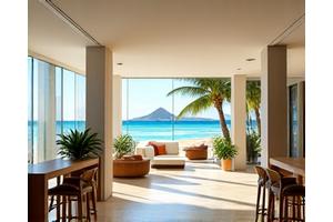 Modern resort lobby with natural light